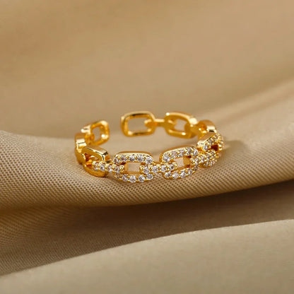 Stainless Steel Heart Ring for Women – 18K Gold Plated, Zircon Inlay, Vintage Waterproof Wedding Jewelry Gift
