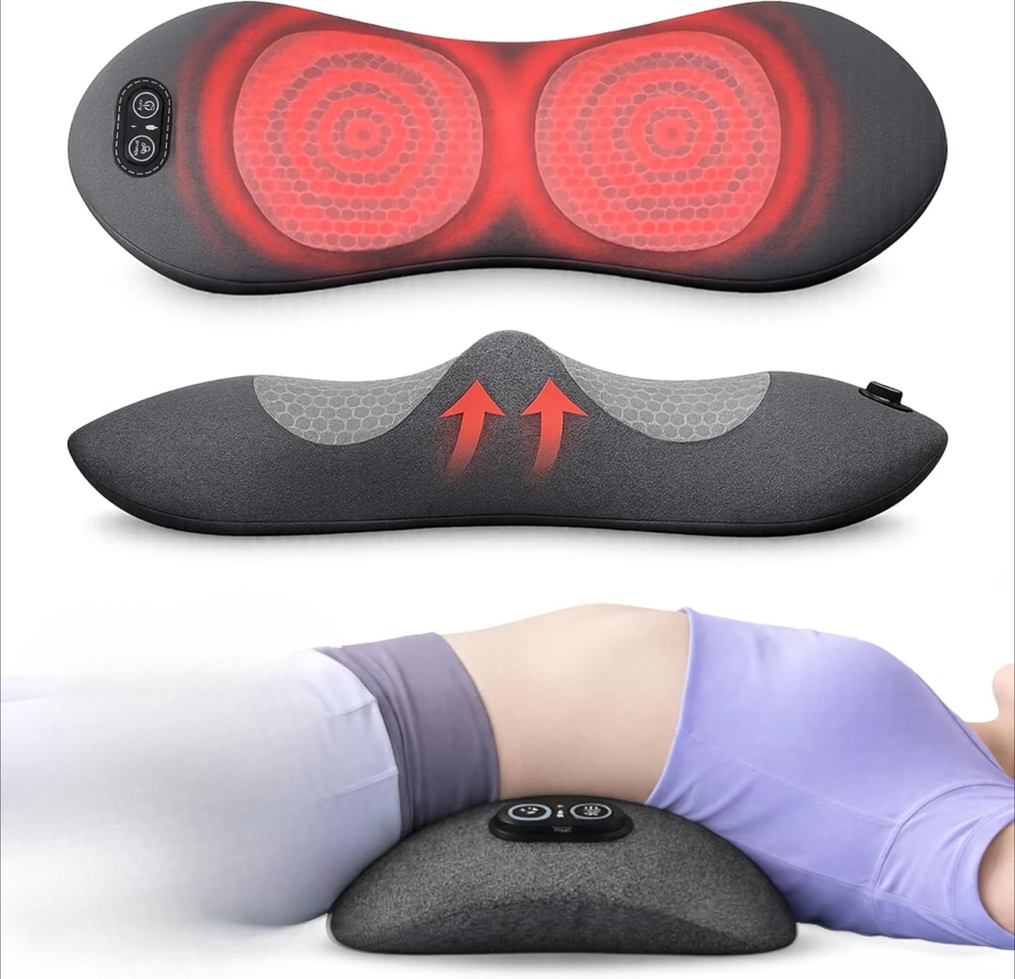 3-in-1 Back Massager Heat Vibration for Back Pain Relief Herniated Disc Stretch Support Traction Lower Back Massage Pillow