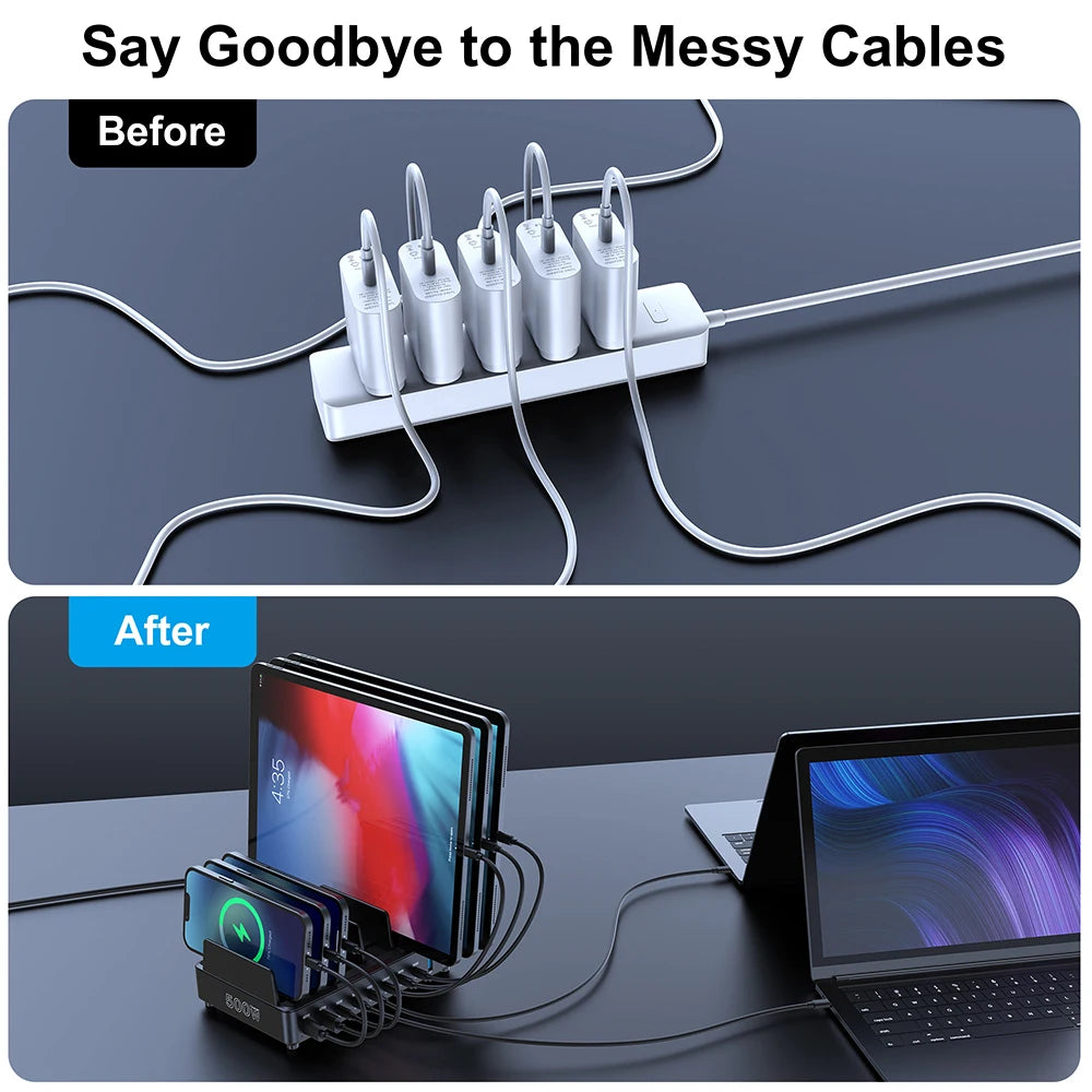 500W USB C Charger 10 Ports GaN Charging Station Stand PD 100W Fast Charge for MacBook Pro iPhone Samsung Laptops Tablets