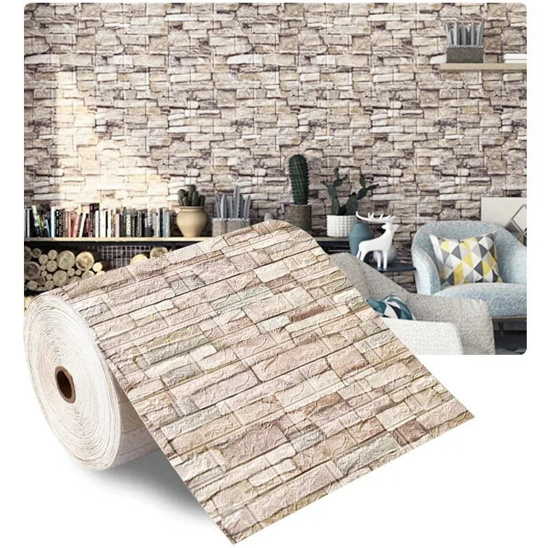3D Brick Pattern Peel & Stick Foam Wallpaper – 70cm x 1m