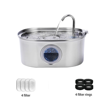 3.2L stainless steel cat water dispenser window has water level, which can be observed, suitable for many cats and dogs