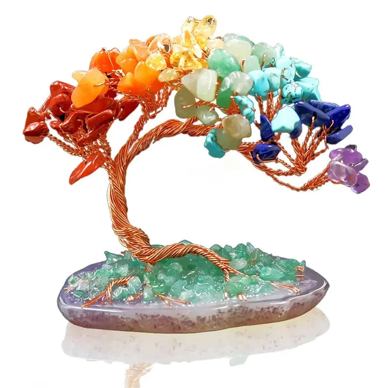 Rainbow Crystal Money Tree Ornament | Handcrafted Copper-Wired Tree of Life | Energy Stone Decor for Home and Office
