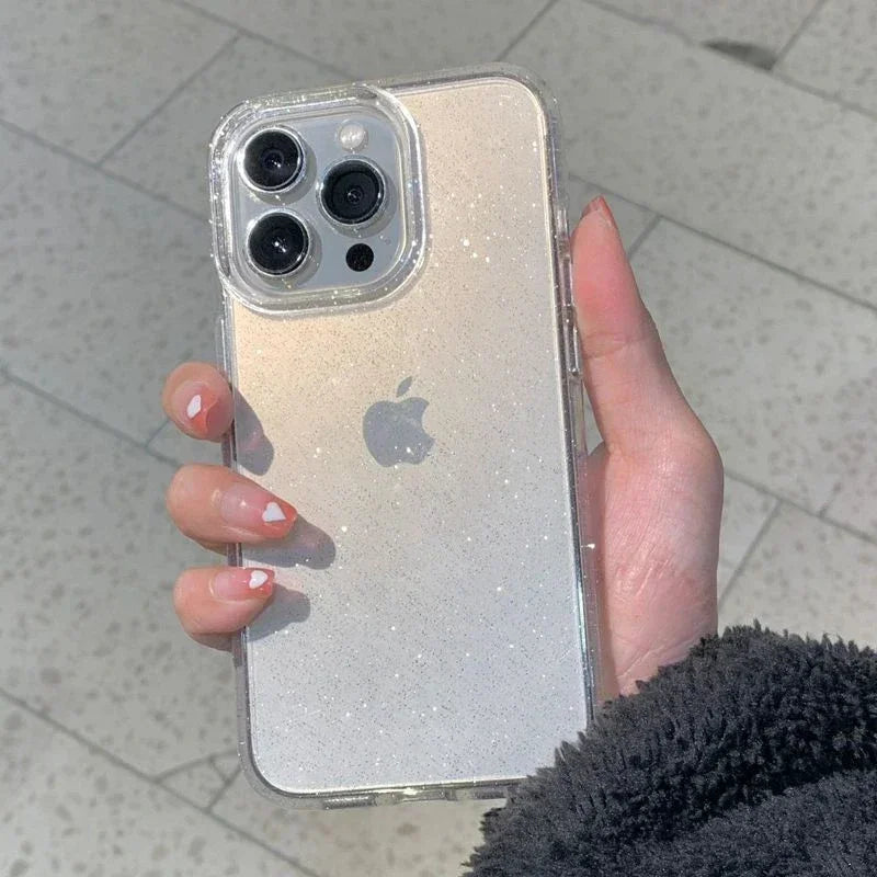 Pink Glitter Bling Clear Soft Case for IPhone 17 Air 16 15 14 13 12 11 Pro Max Plus 17Pro 16Pro 16e I Phone Women Fundas Cover