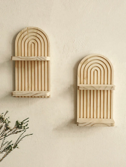 1Pc Boho Style Wooden Wall Shelves - Geometric Wall Mounted Shelves, Natural Wood Finish, Modern Home Decor, Plant Decorative