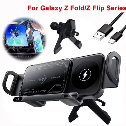 Fast Dual Coil Car Wireless Charger Station Magnet Foldable Cellphone Mount For Samsung Fold 5 4 3 W24 23  S24 S23 S22 Ultra