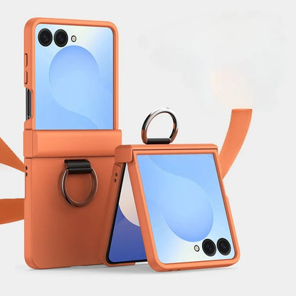 Skin Feel Hard Phone Case for Samsung Galaxy Z Flip 7 FE 6 5 4 3 ZFlip7 with Ring Hinge Protective Cover