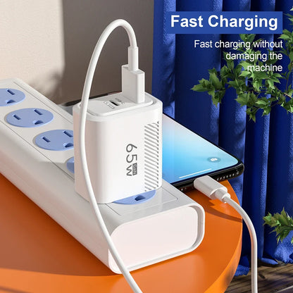Toatal 65W GAN USB C Charger Fast High Speed Charging Quick Charge For iPhone 15 Xiaomi Samsung USB C Mobile Phone Wall Adapter