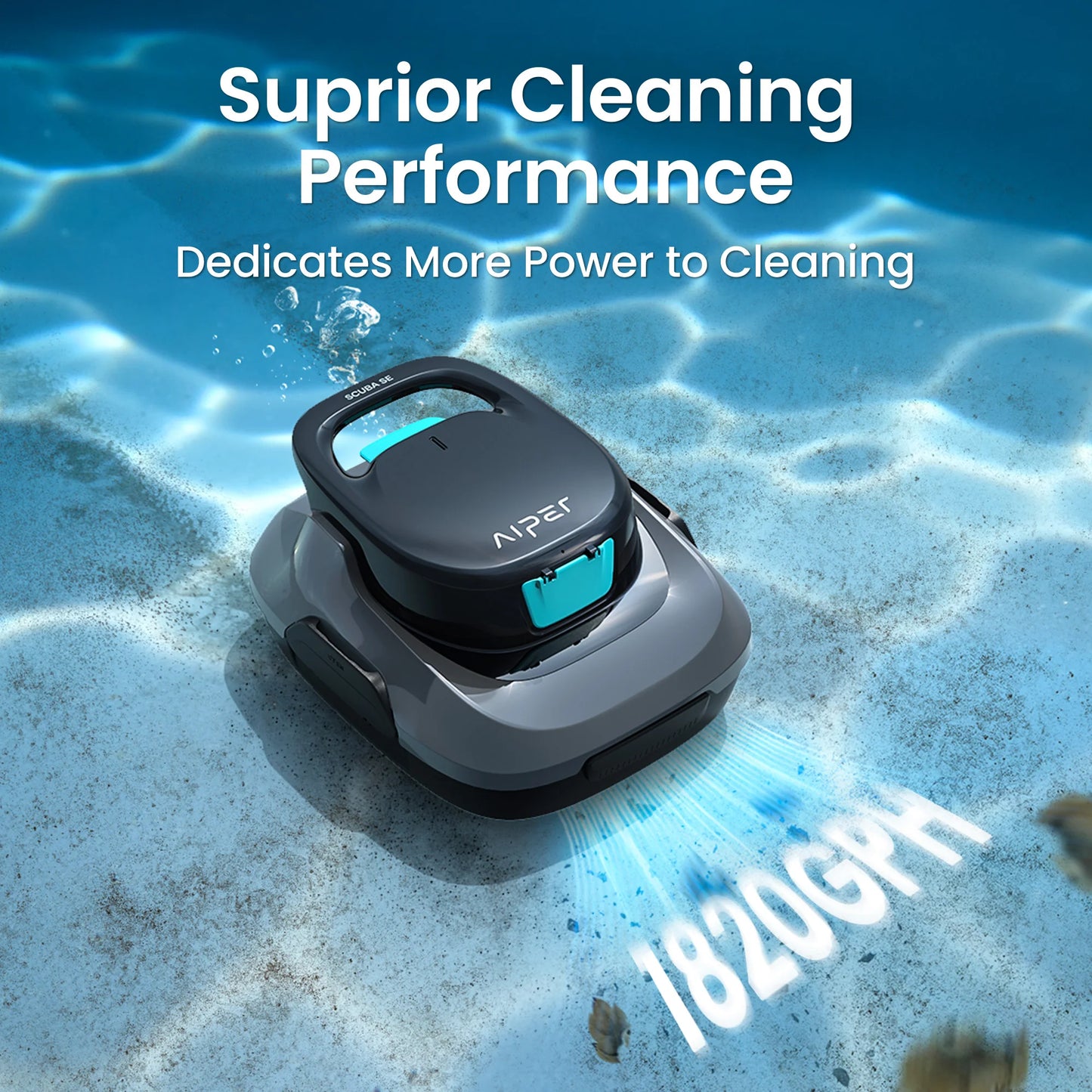 Refurbished AIPER Scuba SE Cordless Pool Cleaner Pool Vacuum with 90-Min Runtime, Smart Self-Parking, Lightweight, Pool Vacuum for Above Ground Flat Pools up to 860 Sq.ft, Starry Gray & Teal