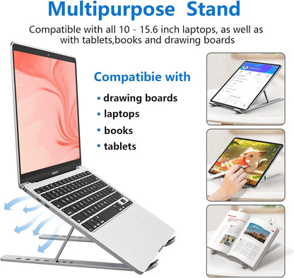 Ergonomic Aluminum Alloy Foldable Laptop Stand, 7 Adjustable Angles, Sand-Blasted Anti-Slip Stable Computer Holder