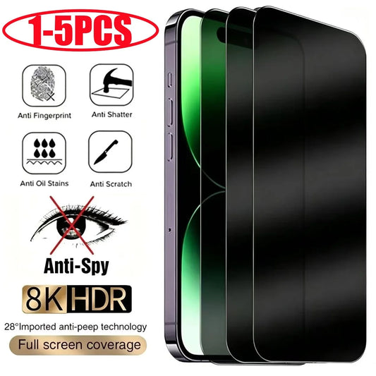 1-5PCS Anti-Spy Glass for iPhone 15 14 13 12 11 Pro Max Mini X XS XR 7 8 Plus Privacy Screen Protector For iPhone 17 16 17Air