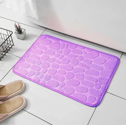 Microfiber Embossed Pebble Bath Mat – Anti-Slip Floor Rug