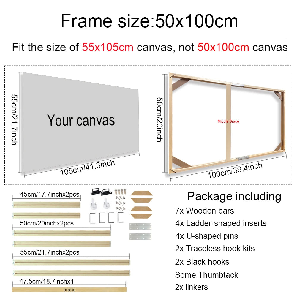 Various Sizes Canvas Frame Wooden Frames Natural Wooden Photo Oil Painting Canvas Diamond Painting Frames Canvas Wood Wall Frame