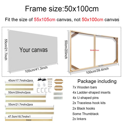 Various Sizes Canvas Frame Wooden Frames Natural Wooden Photo Oil Painting Canvas Diamond Painting Frames Canvas Wood Wall Frame