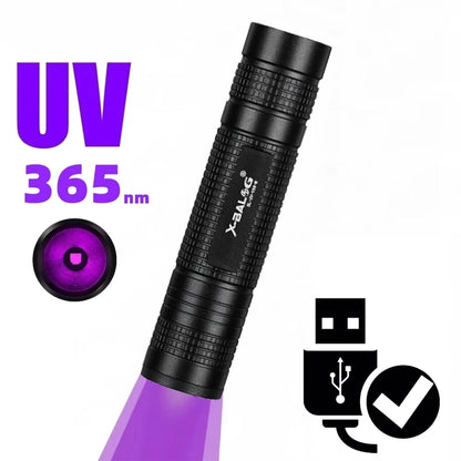 365nm Mini UV Led Blacklight Flashlight Usb Rechargeable Nail lamp Pet Stain Leakage Marker Ore Money Scorpion Detection Lights