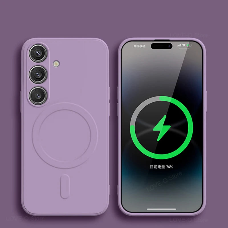 For Magsafe Magnetic Wireless Charge Case For Samsung Galaxy S25 S26 S24 S23 S 25 Ultra Plus FE Soft Cases Liquid Silicone Cover