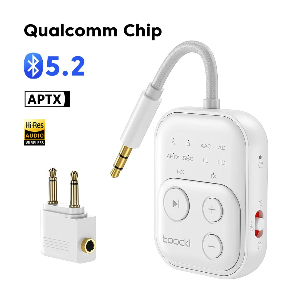 Toocki Bluetooth 5.4 Audio Reciever Transmitter RT/TX 2 In 1 Adapter for TV Earphones Cars Flights 3.5mm AUX Bluetooth Dongle