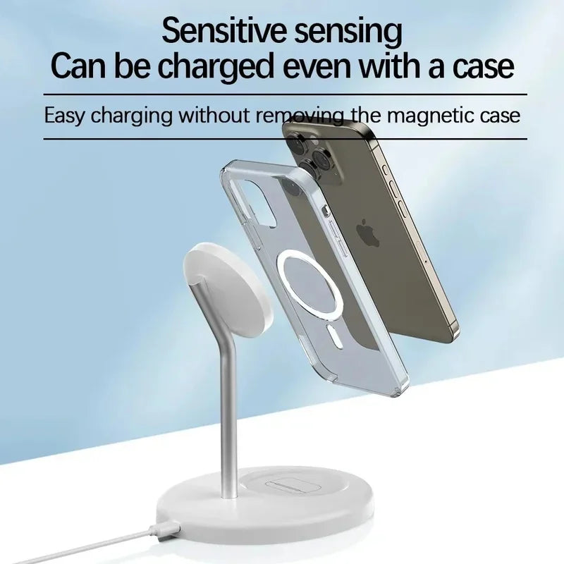Desktop Magnetic 2 in 1 Wireless Charger Stand For iPhone17 16 15 14 13 12 Pro Max AirPod Pro Fast Phone Charging Station Holder