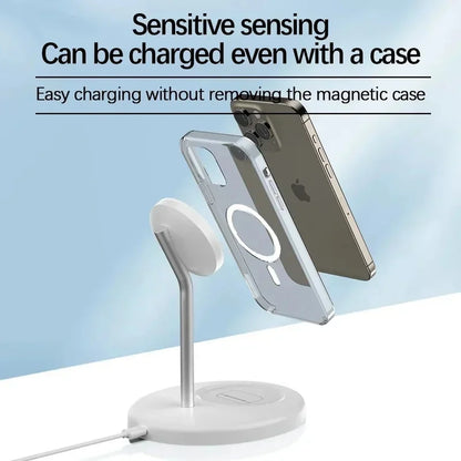 Desktop Magnetic 2 in 1 Wireless Charger Stand For iPhone17 16 15 14 13 12 Pro Max AirPod Pro Fast Phone Charging Station Holder