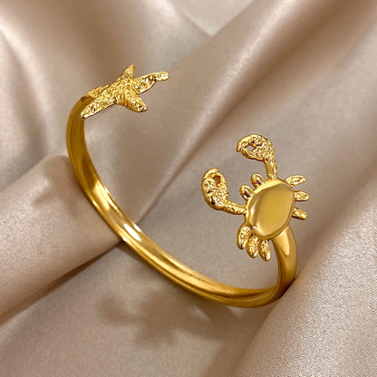 Greatera Stainless Steel Double Flower Cuff Bracelet – Gold Color Waterproof