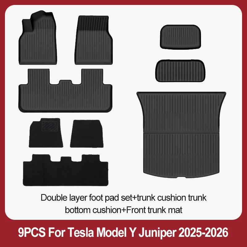 For Tesla New Model Y Juniper Premium/Performance 2025+ TPE Floor Mats Luggage Mat Wear-resistant Foot Pads ModelY Trunk Mats