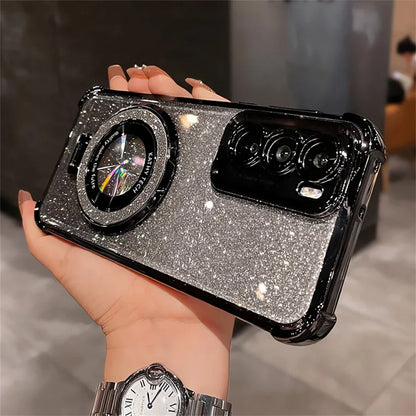 Glitter Bracket Case for Samsung Galaxy S26 Ultra S25 FE S24 S22 S23 Plus Note 20 Ultra Magnetic Stand Clear Gradient Soft Cover