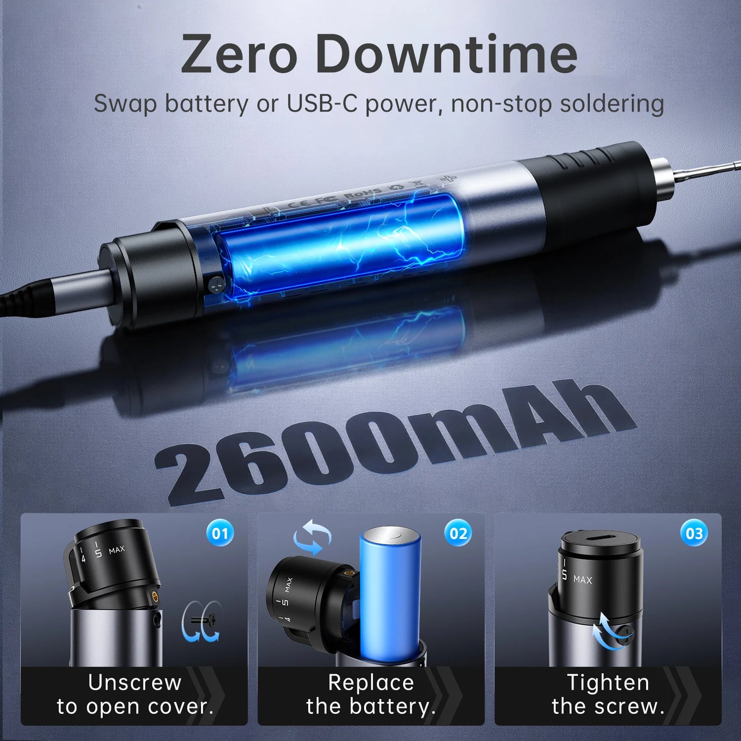 FNIRSI HS-03 Wireless Soldering Iron 10W Type-C Rechargeable Portable Soldering Iron 100-450℃ Adjustable Repair Tool