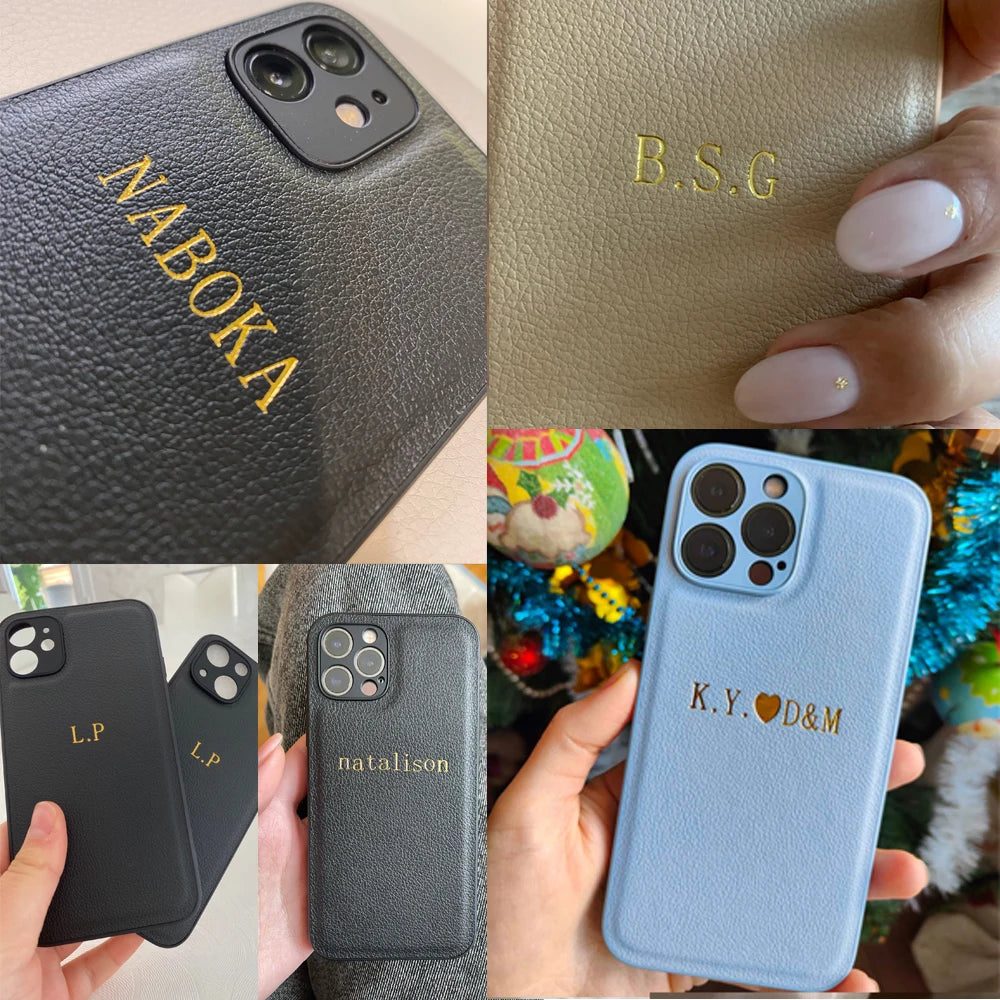 Personalised Customized Name Case For iPhone 17 16 15 14 13 12 11 Pro Max Initials Letters Leather Cover 13 15 16 17 Air Pro Max