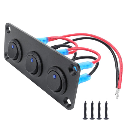 20A blue circular joystick switch panel with 3-pin aluminum waterproof 12V, suitable for cars, trucks, boats, RVs, yachts, etc