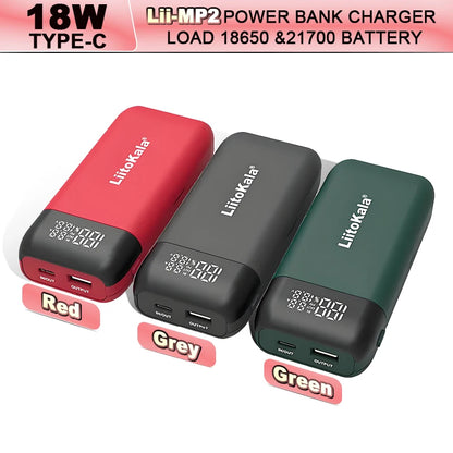 LiitoKala Lii-MP2 Dual Bay 18650/21700 Charger & QC3.0 PD3.0 Power Bank (No Battery)Input/Output Digital Display
