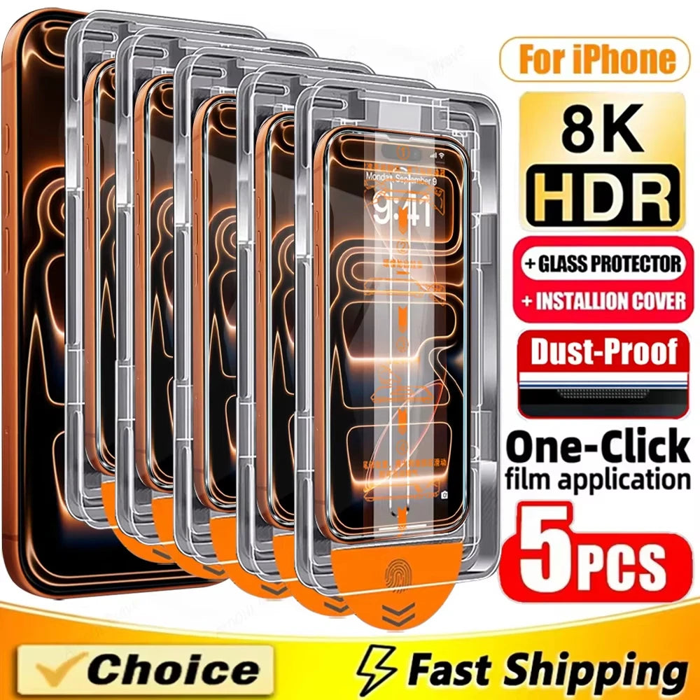 Oleophobic Coating Tempered Glass For iPhone 17 Pro Max 16 15 14 Plus Air 13 12 Mini 11 XR XS Dust Free Install Screen Protector