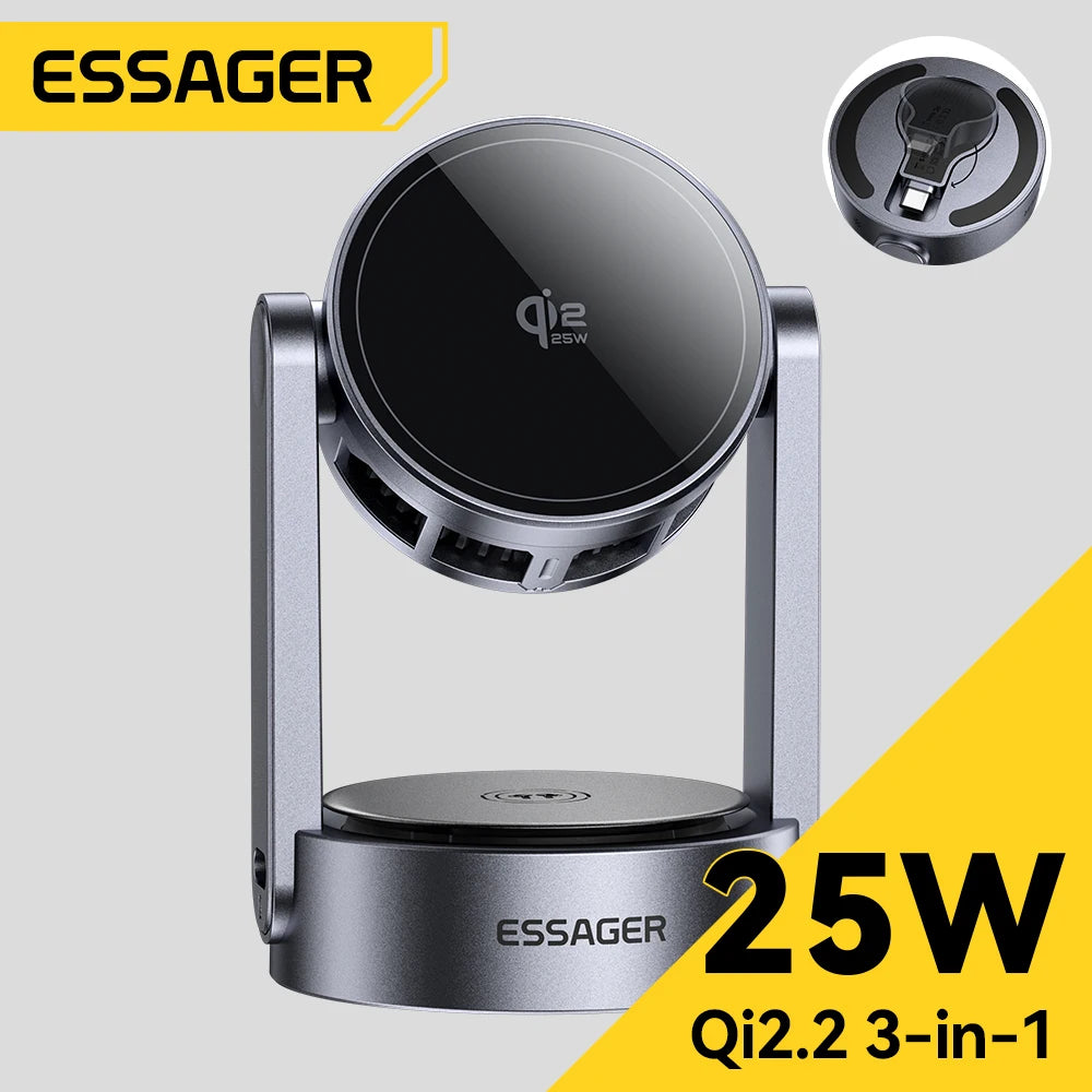 Essager 3 in 1 Magnetic Wireless Charger Qi2.2 25W Fast Charging Stand For iPhone 17 16 Pro Max  Apple