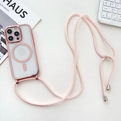 Crossboby Lanyard Plating Phone Case For iPhone Air 17 16E 16 15 14 13 12 11 Pro Max For Magsafe Magnetic Necklace Cord Cover