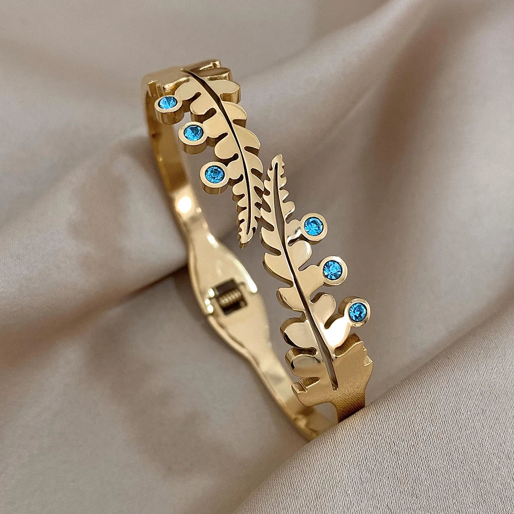 Greatera Stainless Steel Double Flower Cuff Bracelet – Gold Color Waterproof
