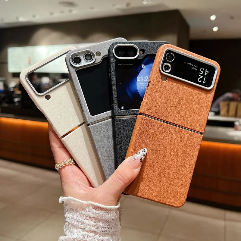For Samsung Galaxy Z Flip 7 FE 6 5 4 3 5G Luxury Leather Case Shockproof Soft TPU Folding Phone Cover For Samsung Z Flip5 Flip6