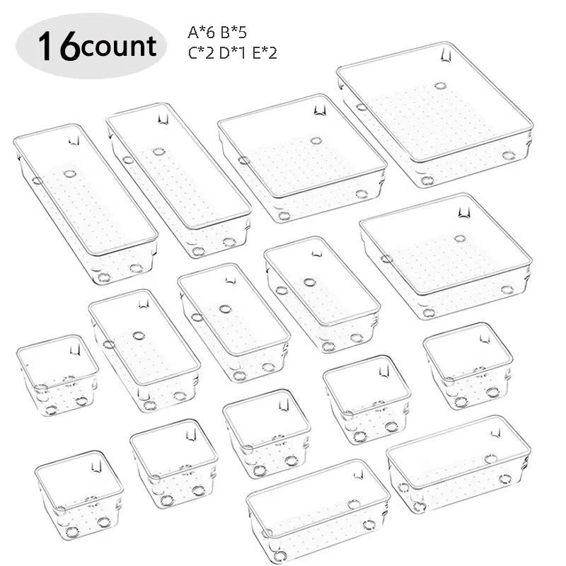 28 PCS Clear Drawer Organizers Set 4-Size Versatile Bathroom and Vanity Drawer Organizer Trays Storage Bins for Bedroom Kitchen