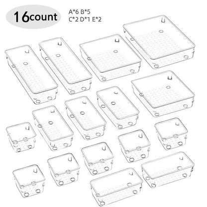 28 PCS Clear Drawer Organizers Set 4-Size Versatile Bathroom and Vanity Drawer Organizer Trays Storage Bins for Bedroom Kitchen