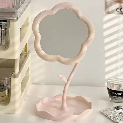 Desktop Flower Dressing Mirror – Round Plastic Vanity Mirror