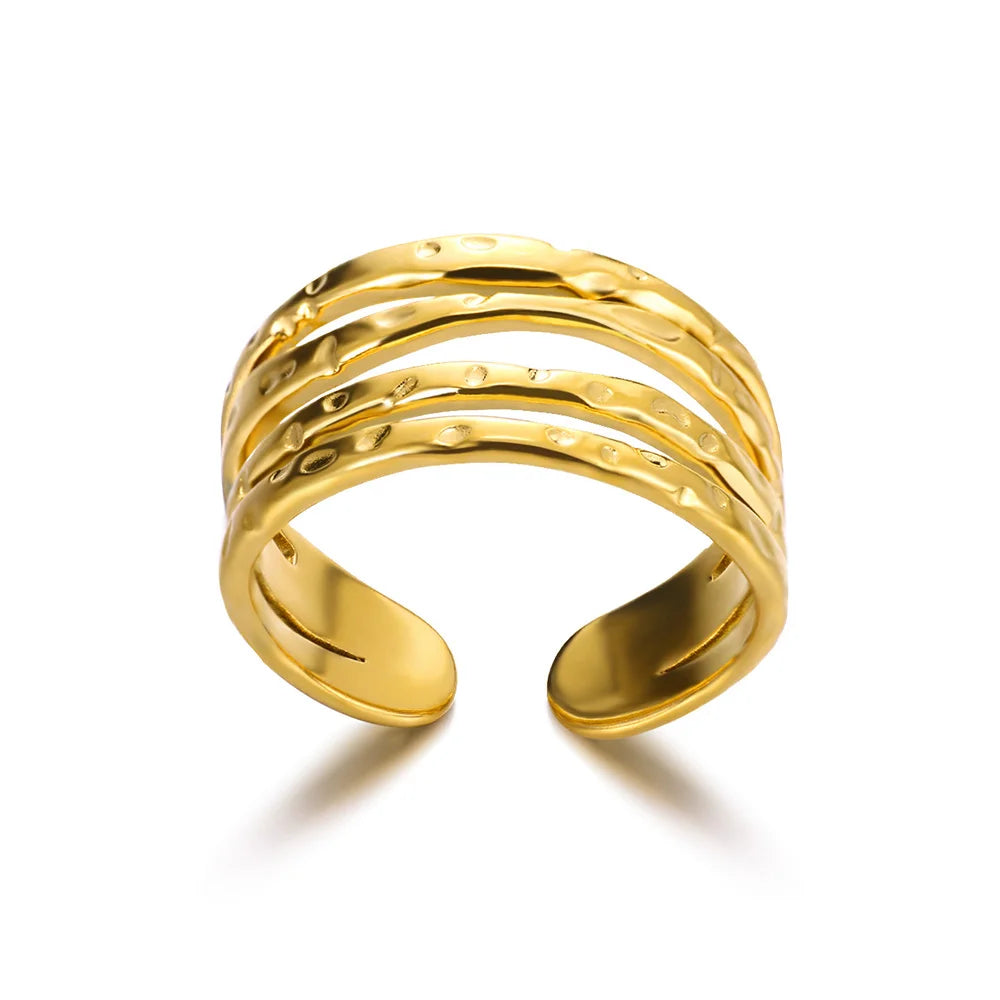 316L Stainless Steel Geometric Open Ring – Gold Color Waterproof Wedding Band