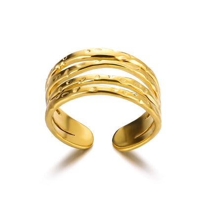316L Stainless Steel Geometric Open Ring – Gold Color Waterproof Wedding Band