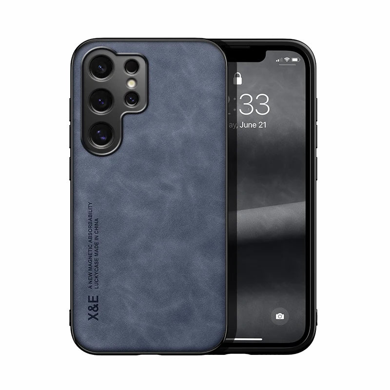 Luxury Leather Ultra Thin Phone Case For Samsung Galaxy S26 S25 S24 S23 S22 S21 Ultra Plus Silky Feel Soft Cover For Car Holder