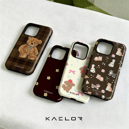 Brown Plaid Teddy Bear Phone Case for IPhone 17 16 15 14 13 Pro Max Plus Single Double-layer tough Shockproof Case