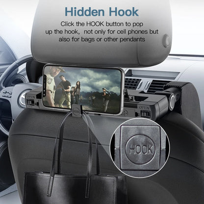 Multifunctional Car Headrest Neck Support with Hidden Hanger, 180° Rotation Universal Car Interior Accessory