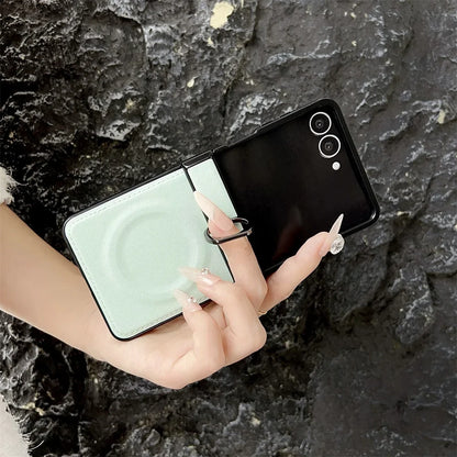360 Rotating Magnetic Ring Holder Phone Case For Samsung Z Flip 7 6 5 4 3 Flip6 Flip5 Flip4 Flip3 5G PU Leather Back Cover