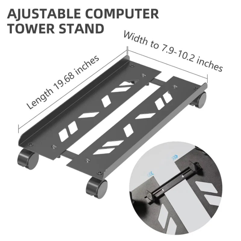 Adjustable Computer Tower Stand with Cooling Fan  Mobile CPU Holder 4 Rolling Casters  PC Floor Cart PC Riser Under Desk CPU