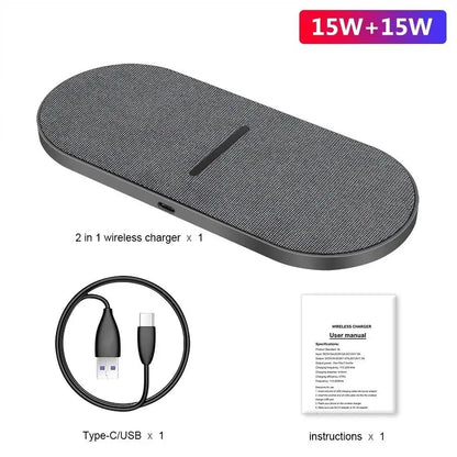 40W Wireless Charger for iPhone 15 14 13 12 11 Pro XS AirPods Pro Dual 20W 2 in 1 Fast Charging Dock Station For Samsung S23 S24