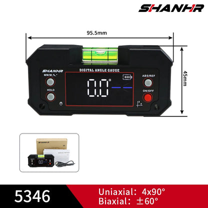 SHANHR Digital Angle Finder, Multi-Axis Protractor Tool with Backlit LCD, Digital Level with Bubble and Dual Axis Display