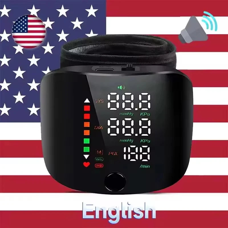 Rechargeable Wrist Blood Pressure Monitor-Digital Sphygmomanometer with English Voice Alert,Medical Tonometer Health Tracking