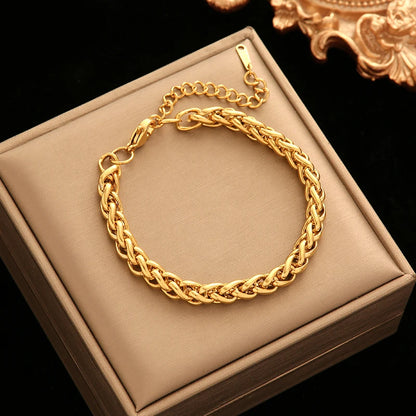 EILIECK 316L Stainless Steel Twisted Bracelet – 18K Gold Plated Wrist Chain, Waterproof Trendy Bangle for Women