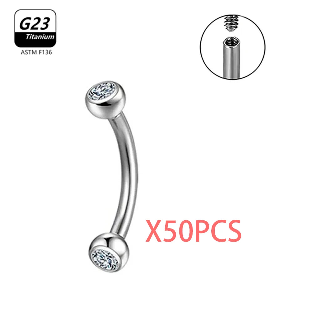 G23 Titanium Eyebrow Piercing Jewelry with Zircon – 1/5/50pcs Wholesale