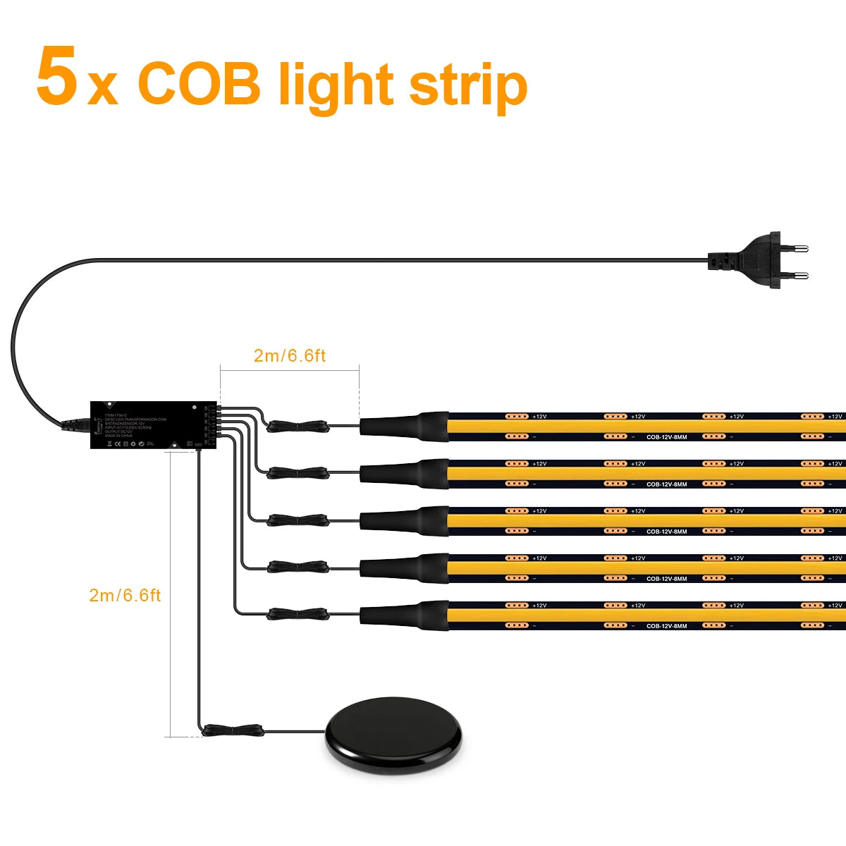 Touch Dimmable Black PCB LED Strip Light COB Tape For Walnut Acoustic Wooden Slat Grille TV Background Wall Panel&Cabinet Decor